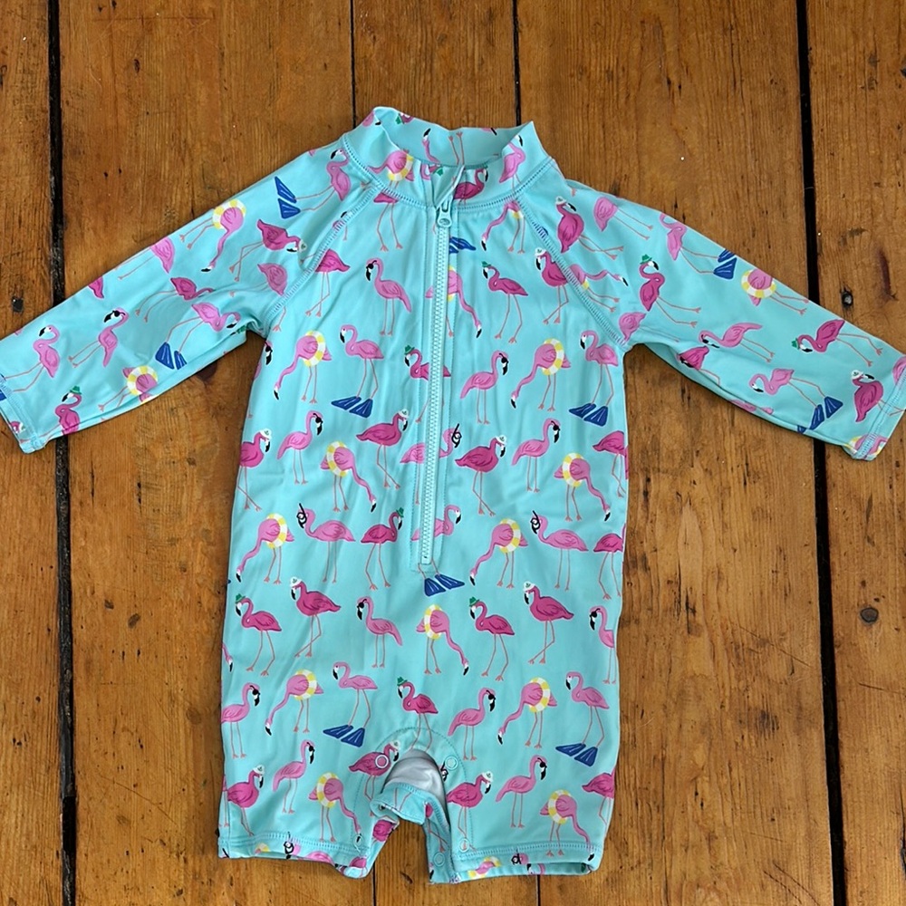 Janie and Jack Aqua Flamingo Baby Swimsuit